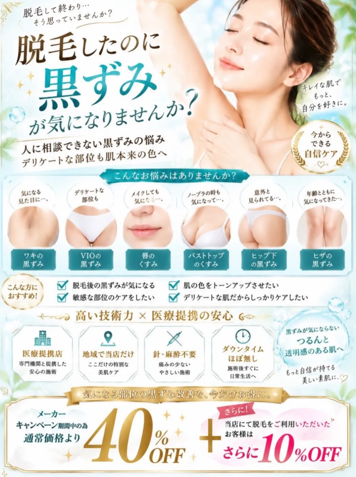 せっかく脱毛してツルツル肌をゲットしたのに黒ずみが気になって...